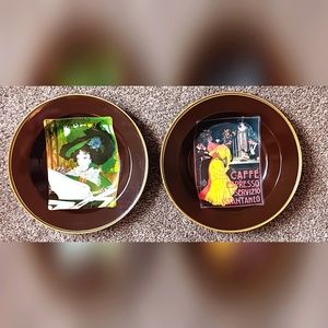 2 Vintage Nevco art deco advertising shallow tin bowls